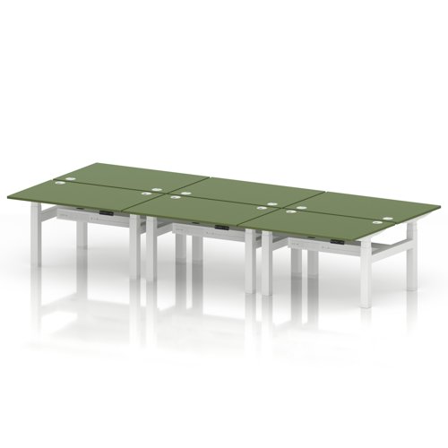 Air Back-to-Back 1200 x 800mm Height Adjustable 6 Person Office Bench Desk Moss Green Top with Cable Ports White Frame