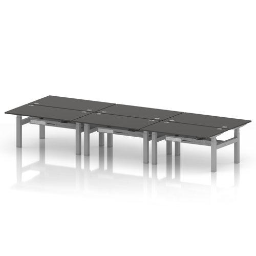 Air Back-to-Back 1400 x 800mm Height Adjustable 6 Person Office Bench Desk Carbon Grey Top with Cable Ports Silver Frame