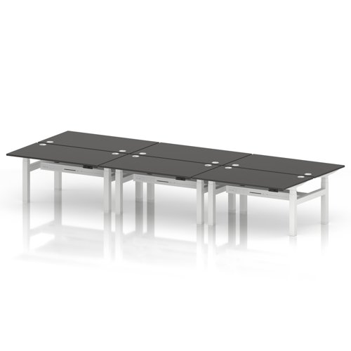 Air Back-to-Back 1400 x 800mm Height Adjustable 6 Person Office Bench Desk Carbon Grey Top with Cable Ports White Frame