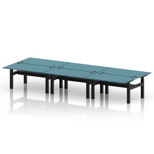 Air Back-to-Back 1400 x 800mm Height Adjustable 6 Person Office Bench Desk Dark Teal Top with Cable Ports Black Frame