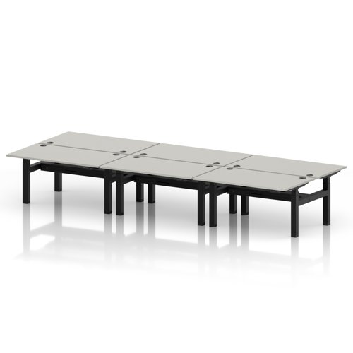 Air Back-to-Back 1400 x 800mm Height Adjustable 6 Person Office Bench Desk Dove Grey Top with Cable Ports Black Frame