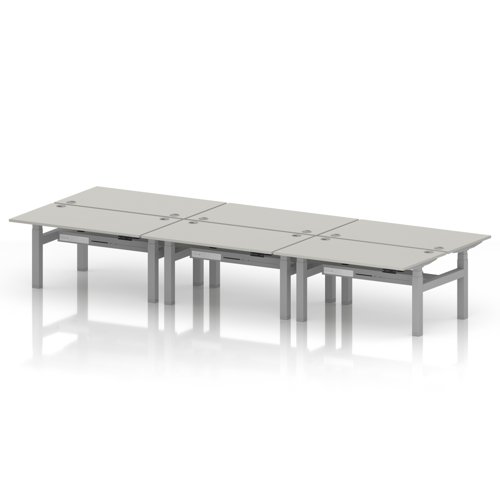 Air Back-to-Back 1400 x 800mm Height Adjustable 6 Person Office Bench Desk Dove Grey Top with Cable Ports Silver Frame