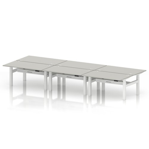 Air Back-to-Back 1400 x 800mm Height Adjustable 6 Person Office Bench Desk Dove Grey Top with Cable Ports White Frame