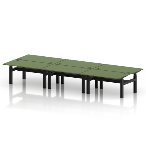 Air Back-to-Back 1400 x 800mm Height Adjustable 6 Person Office Bench Desk Moss Green Top with Cable Ports Black Frame