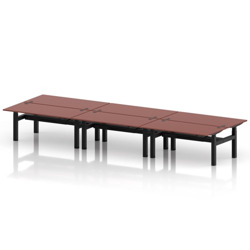 Air Back-to-Back 1600 x 800mm Height Adjustable 6 Person Office Bench Desk Brick Red Top with Cable Ports Black Frame