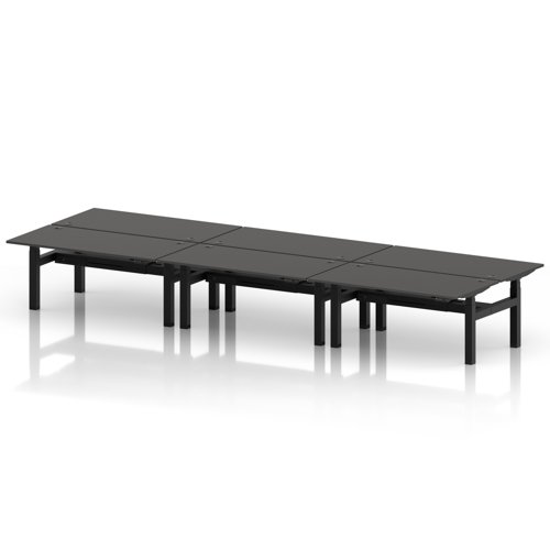 Air Back-to-Back 1600 x 800mm Height Adjustable 6 Person Office Bench Desk Carbon Grey Top with Cable Ports Black Frame