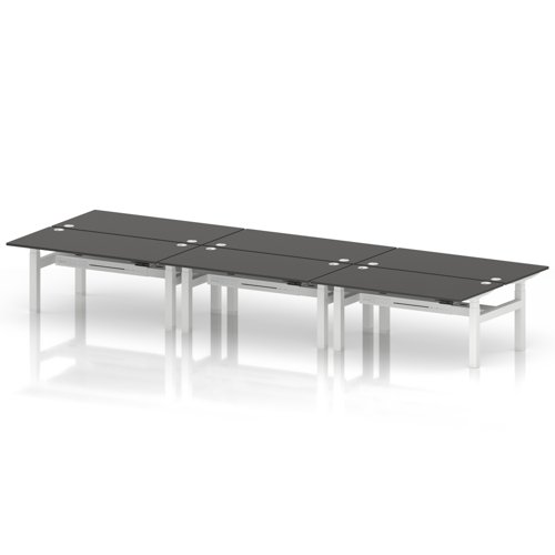 Air Back-to-Back 1600 x 800mm Height Adjustable 6 Person Office Bench Desk Carbon Grey Top with Cable Ports White Frame