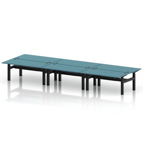 Air Back-to-Back 1600 x 800mm Height Adjustable 6 Person Office Bench Desk Dark Teal Top with Cable Ports Black Frame