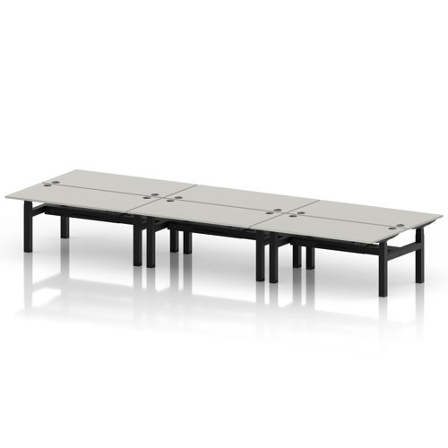 Air Back-to-Back 1600 x 800mm Height Adjustable 6 Person Office Bench Desk Dove Grey Top with Cable Ports Black Frame
