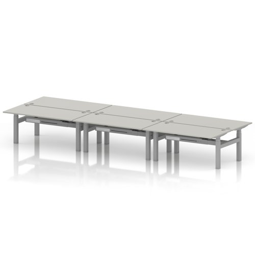 Air Back-to-Back 1600 x 800mm Height Adjustable 6 Person Office Bench Desk Dove Grey Top with Cable Ports Silver Frame