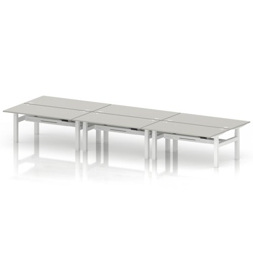 Air Back-to-Back 1600 x 800mm Height Adjustable 6 Person Office Bench Desk Dove Grey Top with Cable Ports White Frame