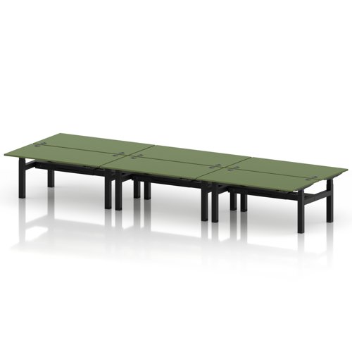 Air Back-to-Back 1600 x 800mm Height Adjustable 6 Person Office Bench Desk Moss Green Top with Cable Ports Black Frame