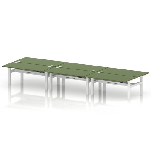 Air Back-to-Back 1600 x 800mm Height Adjustable 6 Person Office Bench Desk Moss Green Top with Cable Ports White Frame