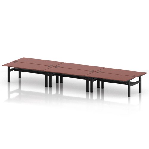Air Back-to-Back 1800 x 800mm Height Adjustable 6 Person Office Bench Desk Brick Red Top with Cable Ports Black Frame