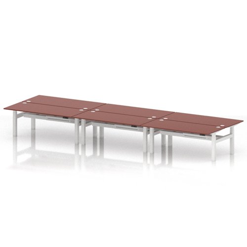 Air Back-to-Back 1800 x 800mm Height Adjustable 6 Person Office Bench Desk Brick Red Top with Cable Ports White Frame