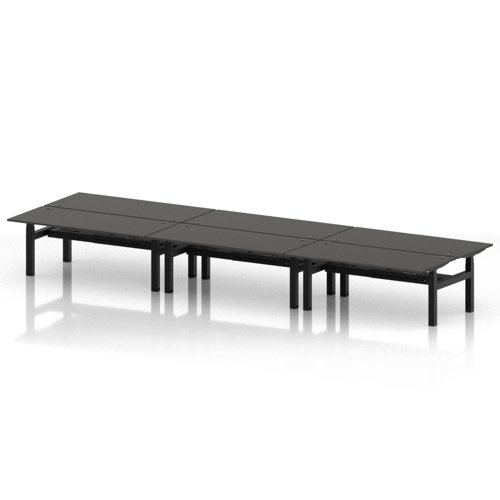 Air Back-to-Back 1800 x 800mm Height Adjustable 6 Person Office Bench Desk Carbon Grey Top with Cable Ports Black Frame