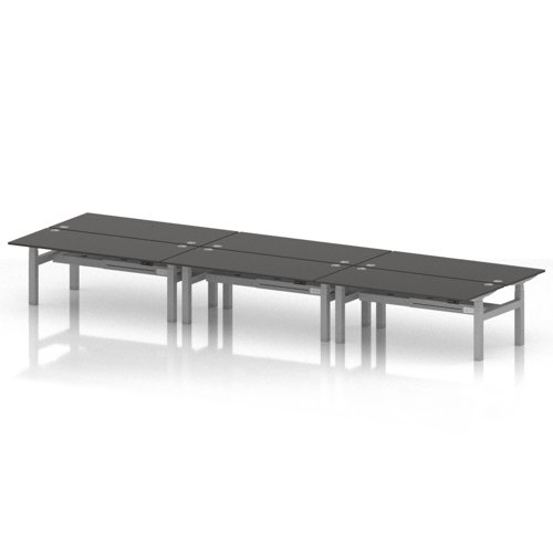 Air Back-to-Back 1800 x 800mm Height Adjustable 6 Person Office Bench Desk Carbon Grey Top with Cable Ports Silver Frame