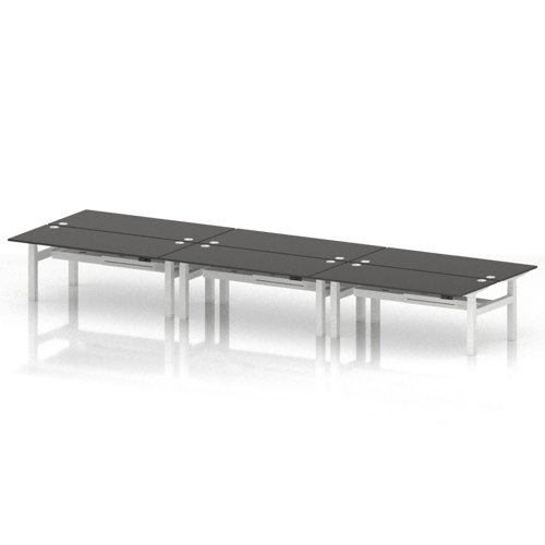 Air Back-to-Back 1800 x 800mm Height Adjustable 6 Person Office Bench Desk Carbon Grey Top with Cable Ports White Frame