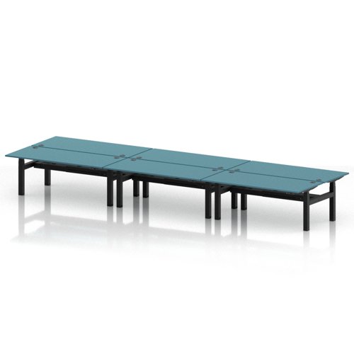Air Back-to-Back 1800 x 800mm Height Adjustable 6 Person Office Bench Desk Dark Teal Top with Cable Ports Black Frame