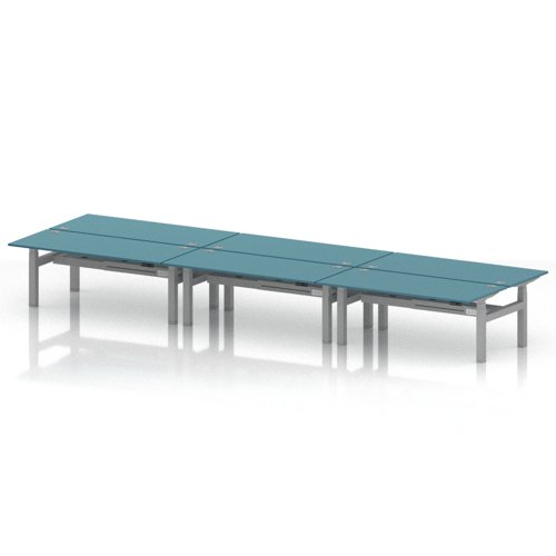 Air Back-to-Back 1800 x 800mm Height Adjustable 6 Person Office Bench Desk Dark Teal Top with Cable Ports Silver Frame