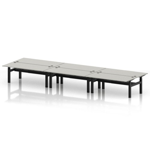 Air Back-to-Back 1800 x 800mm Height Adjustable 6 Person Office Bench Desk Dove Grey Top with Cable Ports Black Frame