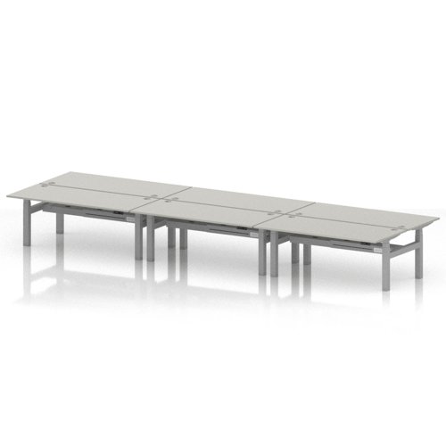 Air Back-to-Back 1800 x 800mm Height Adjustable 6 Person Office Bench Desk Dove Grey Top with Cable Ports Silver Frame