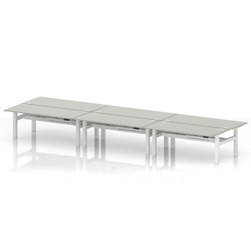 Air Back-to-Back 1800 x 800mm Height Adjustable 6 Person Office Bench Desk Dove Grey Top with Cable Ports White Frame