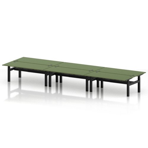 Air Back-to-Back 1800 x 800mm Height Adjustable 6 Person Office Bench Desk Moss Green Top with Cable Ports Black Frame