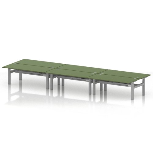 Air Back-to-Back 1800 x 800mm Height Adjustable 6 Person Office Bench Desk Moss Green Top with Cable Ports Silver Frame