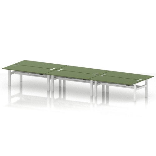 Air Back-to-Back 1800 x 800mm Height Adjustable 6 Person Office Bench Desk Moss Green Top with Cable Ports White Frame