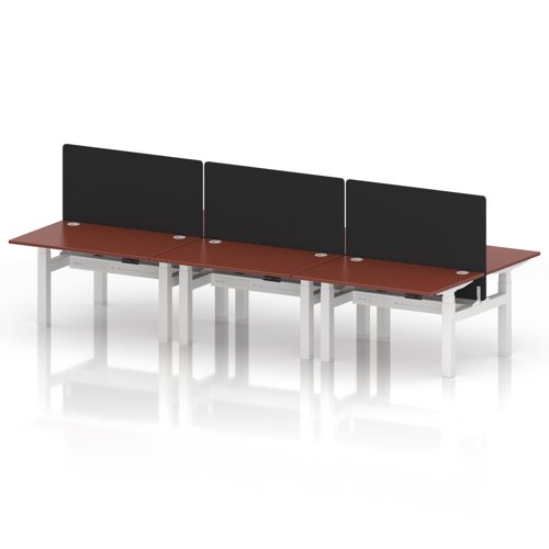 Air Back-to-Back 1200 x 800mm Height Adjustable 6 Person Office Bench Desk Brick Red Top with Cable Ports White Frame with Black Straight Screen