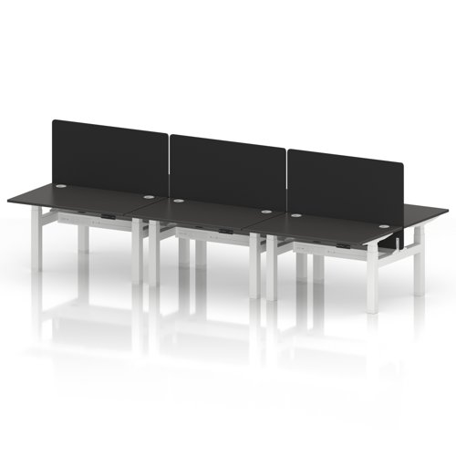 Air Back-to-Back 1200 x 800mm Height Adjustable 6 Person Office Bench Desk Carbon Grey Top with Cable Ports White Frame with Black Straight Screen