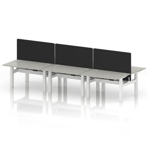 Air Back-to-Back 1200 x 800mm Height Adjustable 6 Person Office Bench Desk Dove Grey Top with Cable Ports White Frame with Black Straight Screen