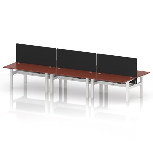 Air Back-to-Back 1400 x 800mm Height Adjustable 6 Person Office Bench Desk Brick Red Top with Cable Ports White Frame with Black Straight Screen