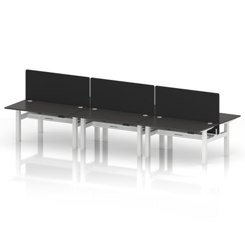 Air Back-to-Back 1400 x 800mm Height Adjustable 6 Person Office Bench Desk Carbon Grey Top with Cable Ports White Frame with Black Straight Screen