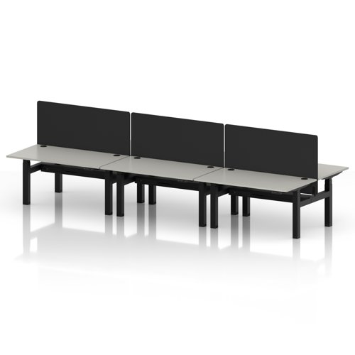 Air Back-to-Back 1400 x 800mm Height Adjustable 6 Person Office Bench Desk Dove Grey Top with Cable Ports Black Frame with Black Straight Screen