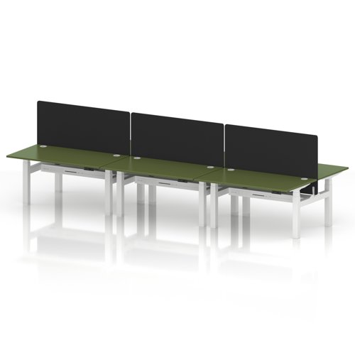 Air Back-to-Back 1400 x 800mm Height Adjustable 6 Person Office Bench Desk Moss Green Top with Cable Ports White Frame with Black Straight Screen
