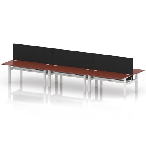 Air Back-to-Back 1600 x 800mm Height Adjustable 6 Person Office Bench Desk Brick Red Top with Cable Ports White Frame with Black Straight Screen