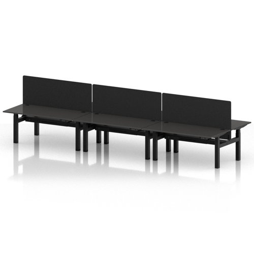 Air Back-to-Back 1600 x 800mm Height Adjustable 6 Person Office Bench Desk Carbon Grey Top with Cable Ports Black Frame with Black Straight Screen
