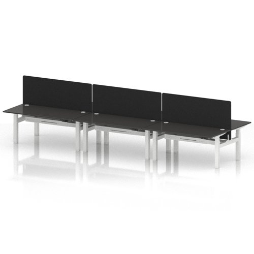 Air Back-to-Back 1600 x 800mm Height Adjustable 6 Person Office Bench Desk Carbon Grey Top with Cable Ports White Frame with Black Straight Screen