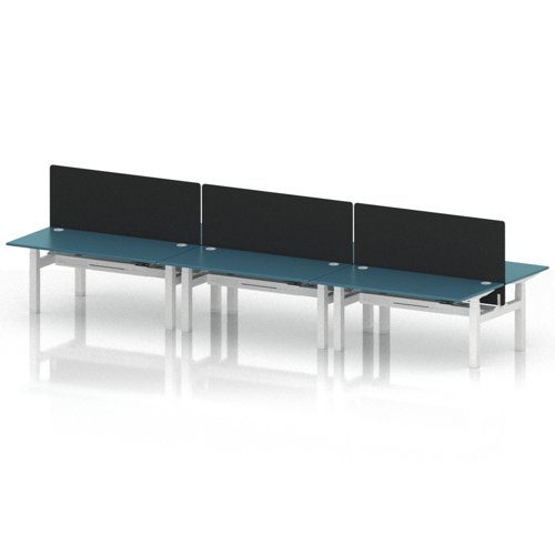 Air Back-to-Back 1600 x 800mm Height Adjustable 6 Person Office Bench Desk Dark Teal Top with Cable Ports White Frame with Black Straight Screen