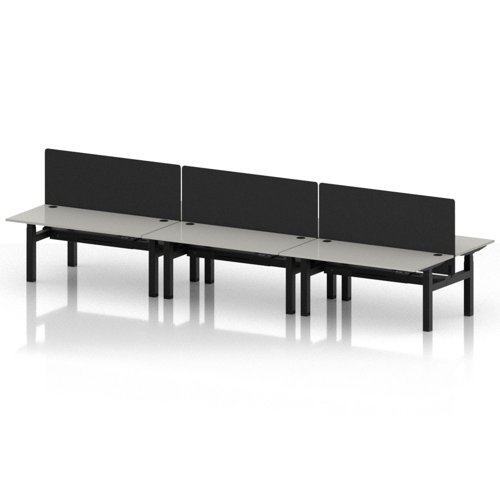 Air Back-to-Back 1600 x 800mm Height Adjustable 6 Person Office Bench Desk Dove Grey Top with Cable Ports Black Frame with Black Straight Screen