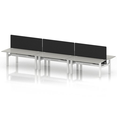 Air Back-to-Back 1600 x 800mm Height Adjustable 6 Person Office Bench Desk Dove Grey Top with Cable Ports White Frame with Black Straight Screen