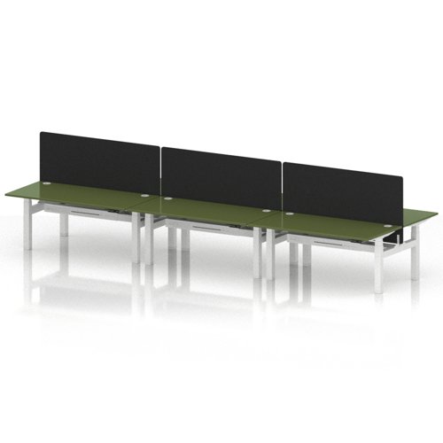 Air Back-to-Back 1600 x 800mm Height Adjustable 6 Person Office Bench Desk Moss Green Top with Cable Ports White Frame with Black Straight Screen