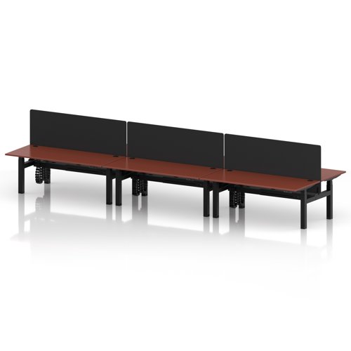 Air Back-to-Back 1800 x 800mm Height Adjustable 6 Person Office Bench Desk Brick Red Top with Cable Ports Black Frame with Black Straight Screen