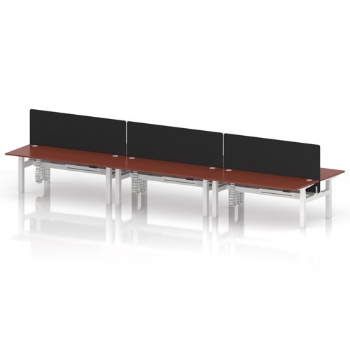 Air Back-to-Back 1800 x 800mm Height Adjustable 6 Person Office Bench Desk Brick Red Top with Cable Ports White Frame with Black Straight Screen