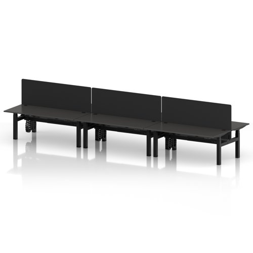 Air Back-to-Back 1800 x 800mm Height Adjustable 6 Person Office Bench Desk Carbon Grey Top with Cable Ports Black Frame with Black Straight Screen