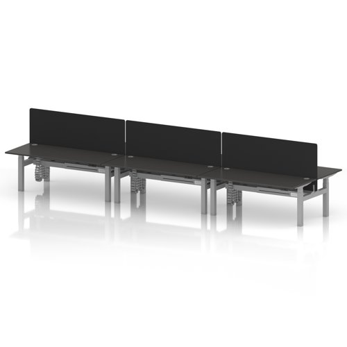 Air Back-to-Back 1800 x 800mm Height Adjustable 6 Person Office Bench Desk Carbon Grey Top with Cable Ports Silver Frame with Black Straight Screen