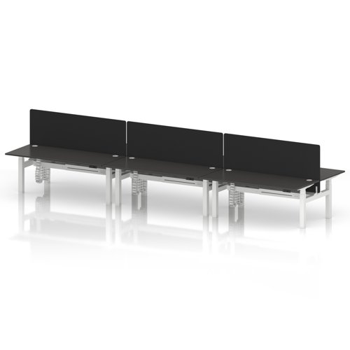 Air Back-to-Back 1800 x 800mm Height Adjustable 6 Person Office Bench Desk Carbon Grey Top with Cable Ports White Frame with Black Straight Screen