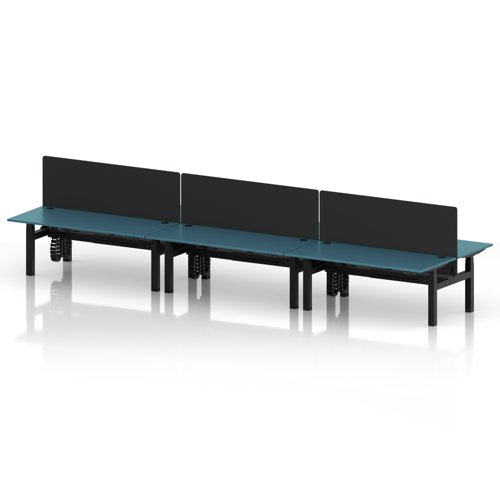 Air Back-to-Back 1800 x 800mm Height Adjustable 6 Person Office Bench Desk Dark Teal Top with Cable Ports Black Frame with Black Straight Screen